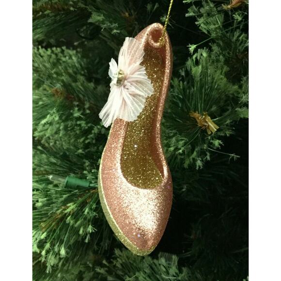 Christmas Ornament High Heel Shoe Glittering Platform Pink Rose Gold Fashonista - Picture 2 of 4